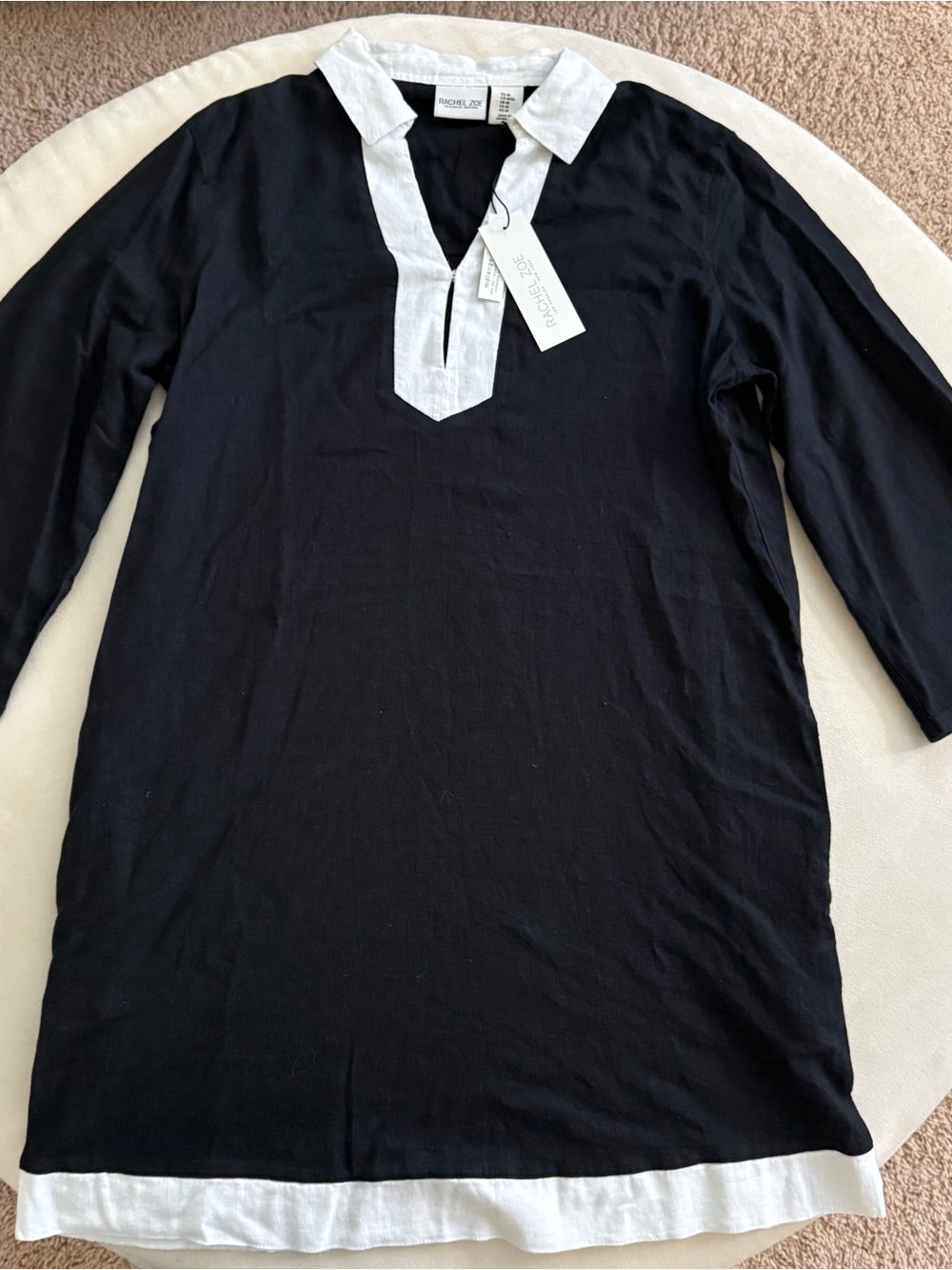 NWT Rachel Zoe Black & White Linen Blend Swim Cover-Up Tunic - Size M